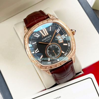 Replica Cartier MTWTFSS Black Dial Rose Gold Case Watch 43mm